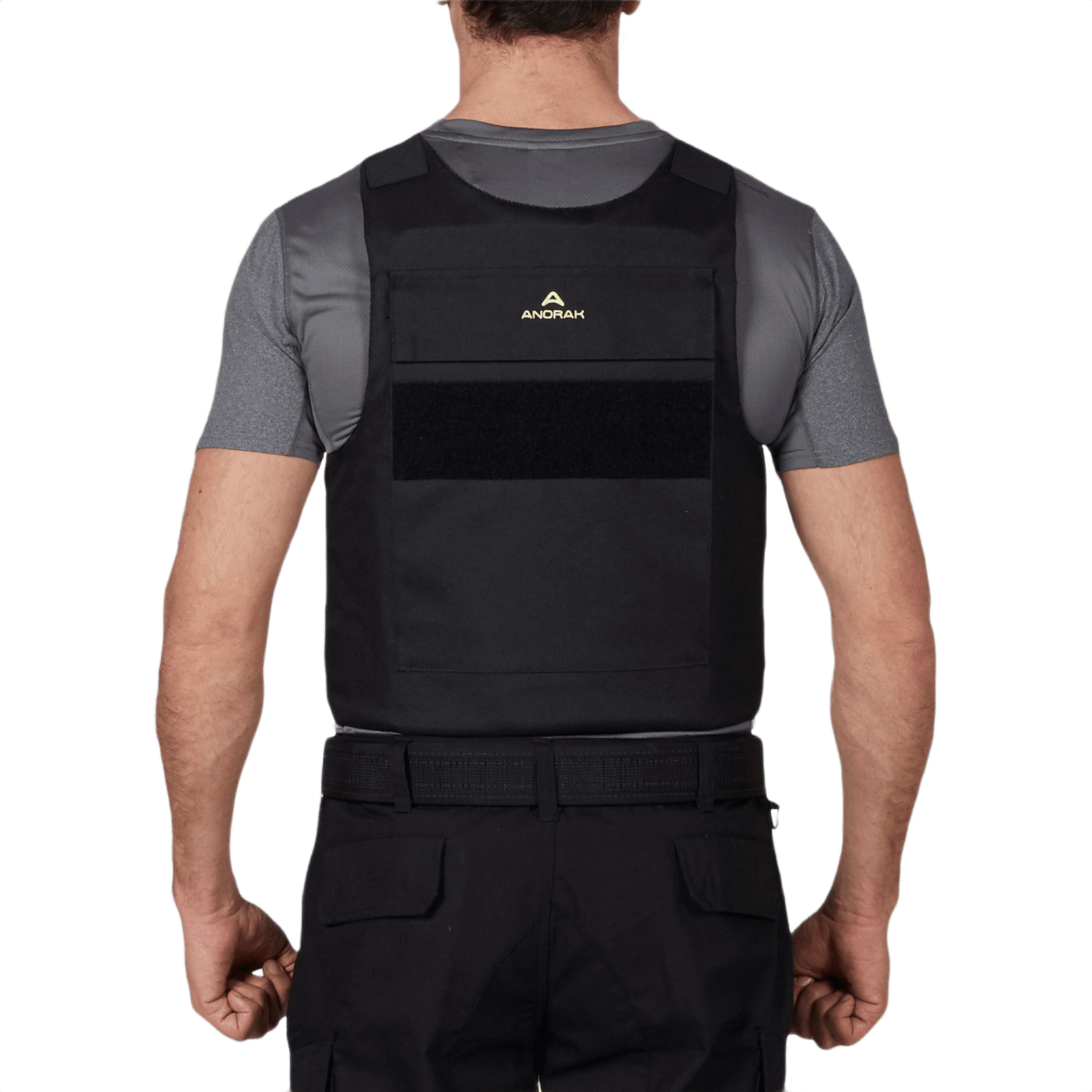 Anorak Titanium® Duty I Stik & Skudsikker Vest, sort Level IIIA skudsikker vest set bagfra med justerbare stropper til politibetjente og sikkerhedspersonale.