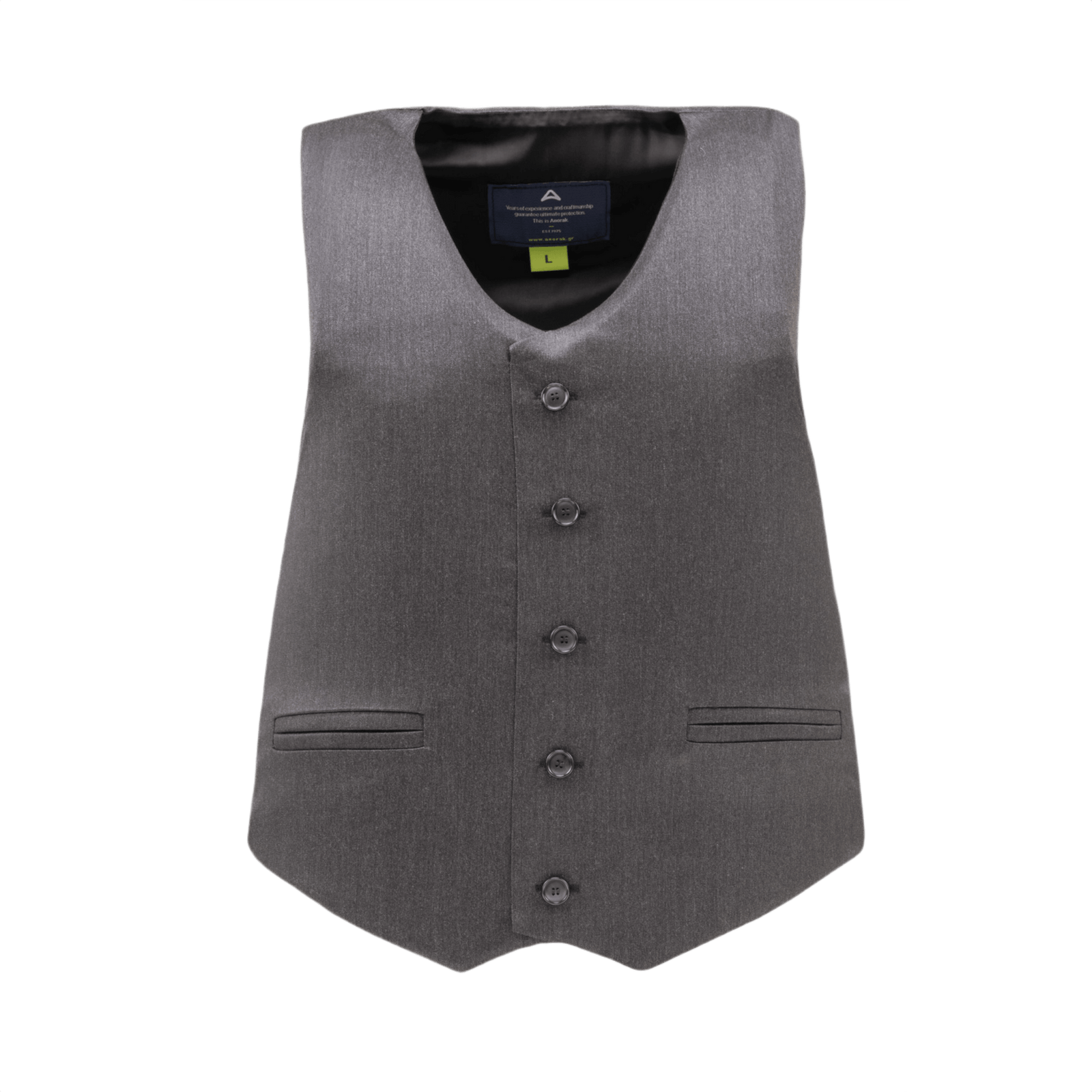 Anorak Titanium® VIP I Stik og Skudsikker Vest i grå farve, designet til omfattende kropsdækning og lav synlighed, set forfra.