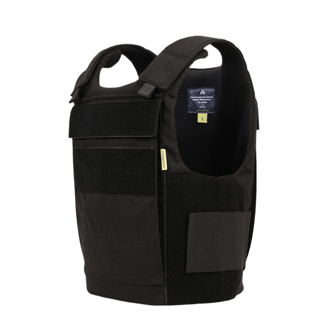 Anorak Chromium® Duty III Skudsikker Vest med Level IIIA beskyttelse og letvægtsdesign i sort stof set fra siden.