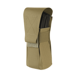 M-Tac 2-magazine pouch in Cordura 1000d with velcro closure and elastic strap shown in gallery position 1 for tactical use.