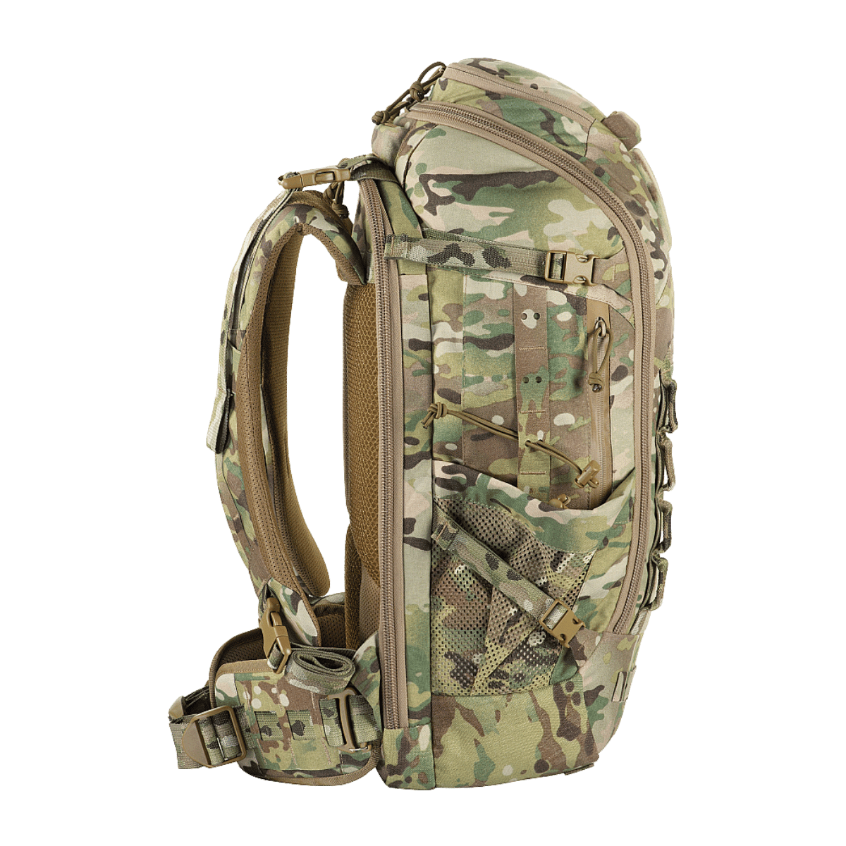 M-Tac Rygsæk Gen. III Elite – Small i Cordura 500D og 1000D med MOLLE LASER CUT-system og ergonomisk design på en grøn baggrund.