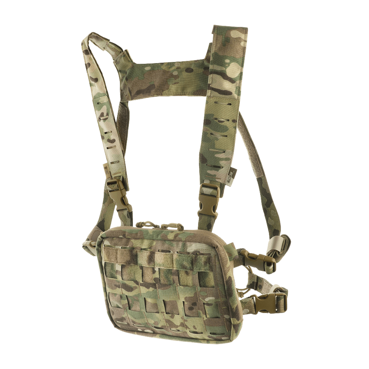 M-Tac Chest Rig Elite i multicam design, alsidig brysttaske med MOLLE Laser Cut panel og komfortabel H-type sele.