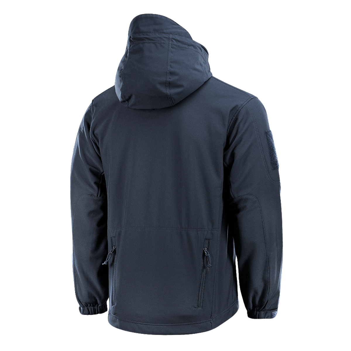 M-Tac Soft Shell Jakke med Liner set bagfra, blå vandtæt softshelljakke med aftageligt fleecefoer og hætte, ideel til dårligt vejr.