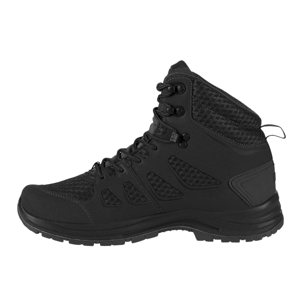 Sort M-Tac Taktiske Sommerstøvler Iva til komfort og ventilation i varme forhold, designet med åndbart mesh og syntetisk nubuck.