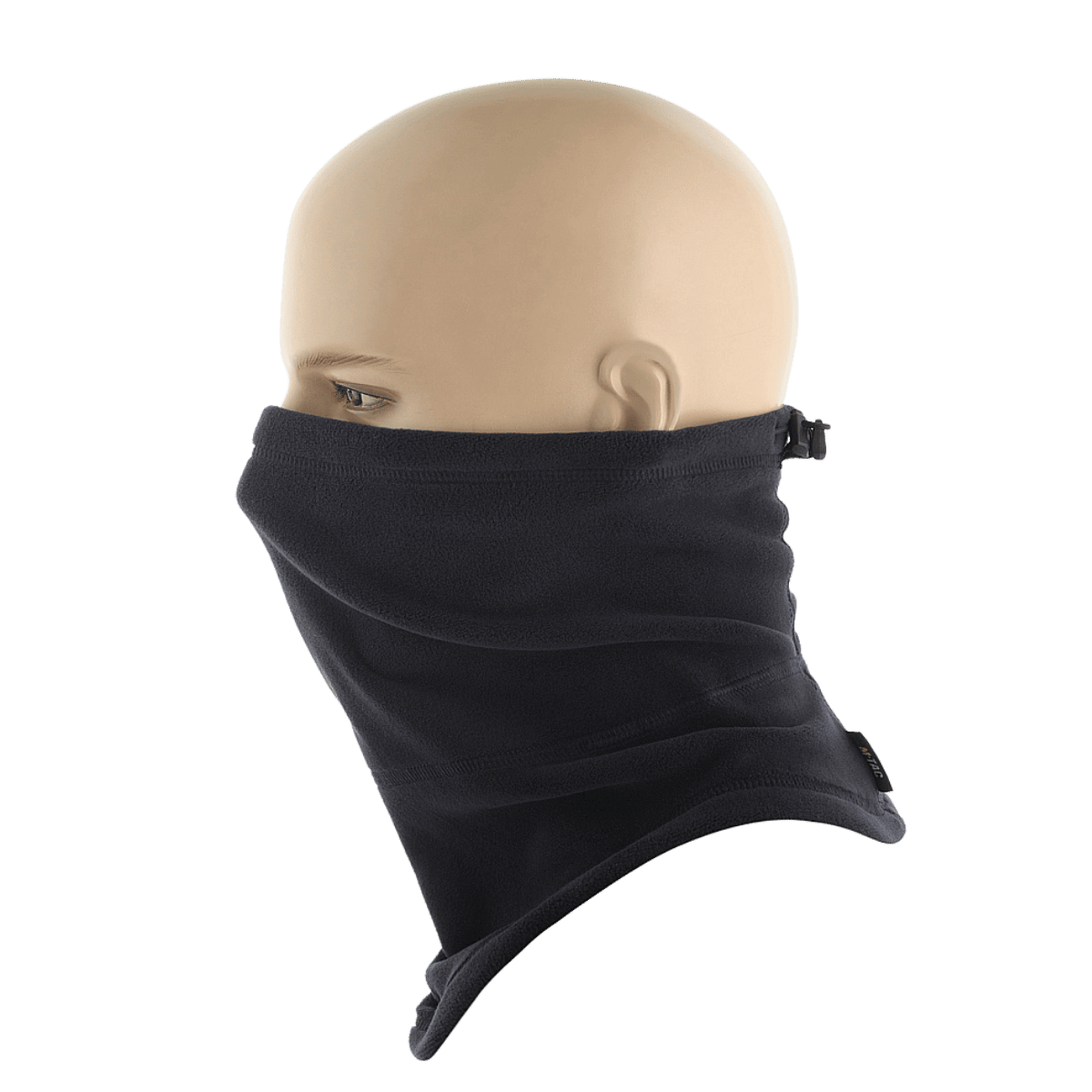 M-Tac Anatomisk Tube Scarf med Snor Polartec i sort, viser halsrør på mannequinhoved, beskytter mod vind og støv, fremstillet af Polartec®.