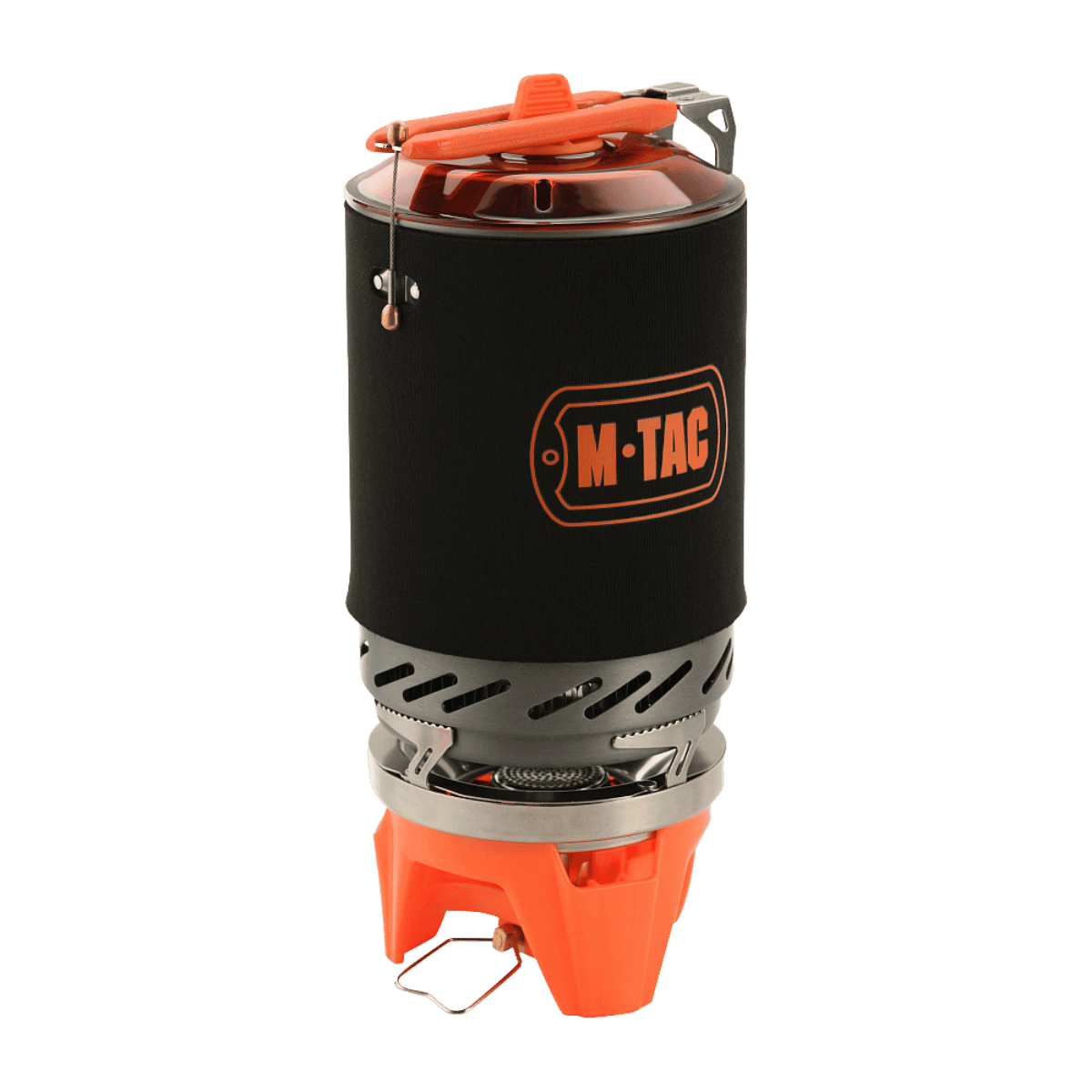 M-Tac Gasbrænder med Kedel til udendørs madlavning - kompakt og pladsbesparende design med piezo-tænder og gasregulator.