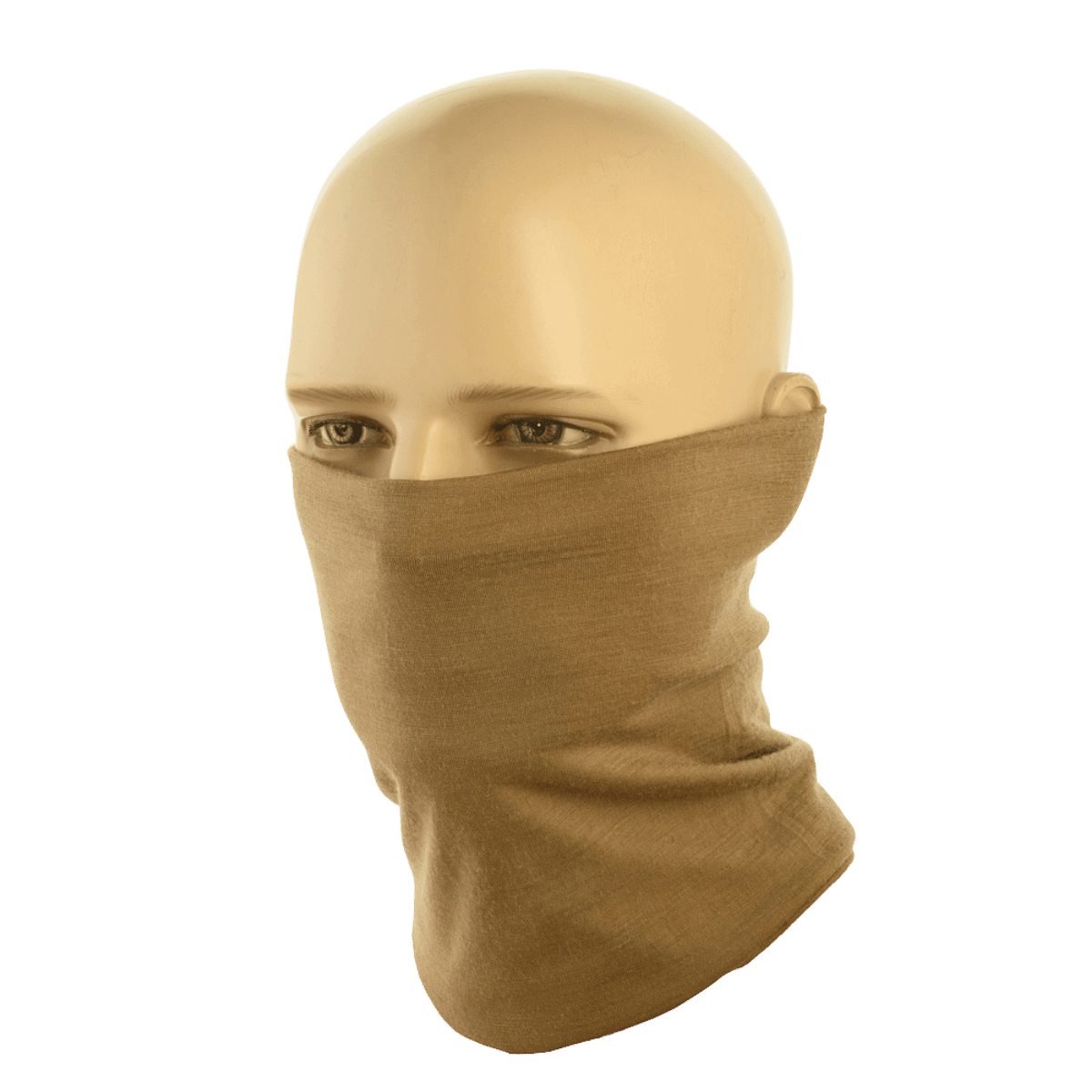 M-Tac Tubehalstørklæde i Merinould på mannequin i beige, multifunktionelt til hals og ansigt, fremstillet af australsk merinould.