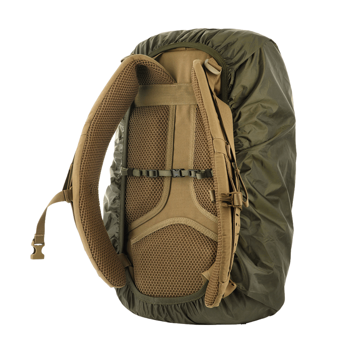 M-Tac Rygsækcover Large beskytter rygsække mod vejrets elementer, perfekt til outdoor og militær brug. Nylon PU-belagt, passer op til 60L.