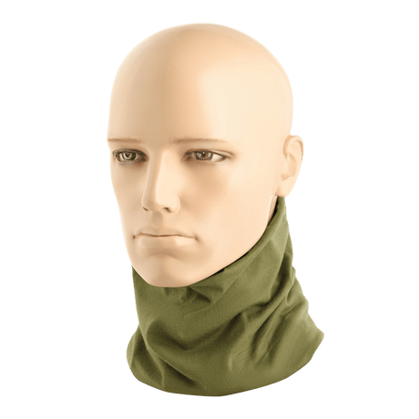 M-Tac Bomuld Tube Scarf på mannequin, alsidig bomuldshalsedisse ideel til fritids- og taktisk brug, khakifarvet og hurtigtørrende.