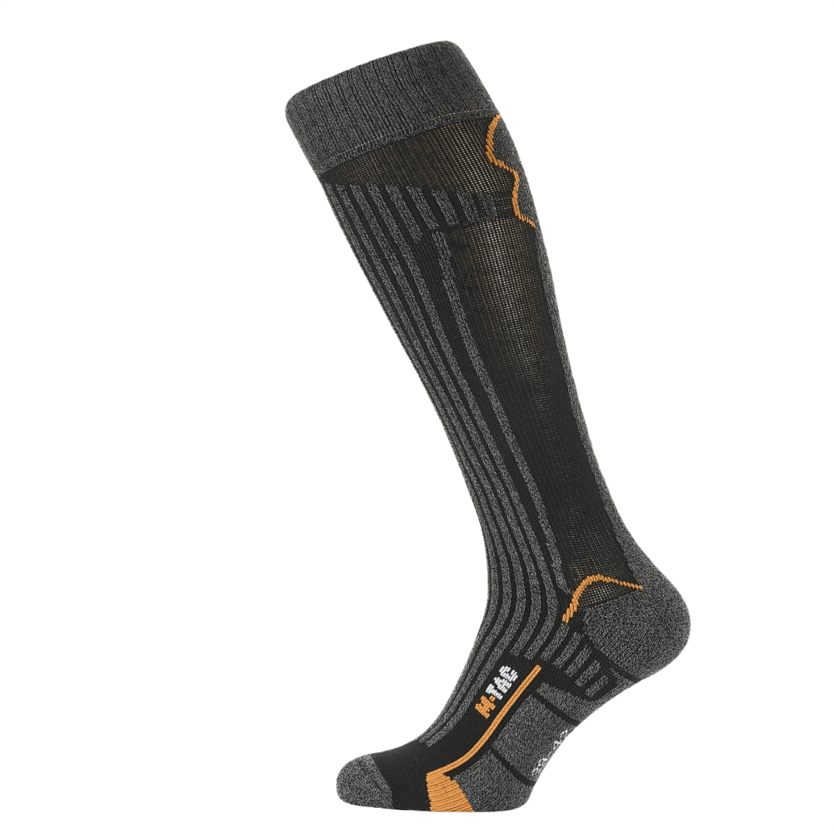 M-Tac Coolmax 75% Lange Sokker - komfortable, termoregulerende sokker til daglig brug, anatomisk pasform, sort/grå. 75% Coolmax-materiale.