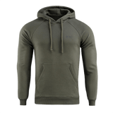 M-Tac Cotton Raglan Hard Hoodie i olivengrøn farve med kængurulomme, ideel til efterår og vinter, 100% bomuld for varme og komfort.