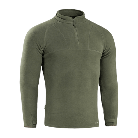 M-Tac Delta Polartec Raglan Jakke i olivengrøn med høj krave og lynlås, lavet af 100% polyester Micro Series fleece fra Polartec®.