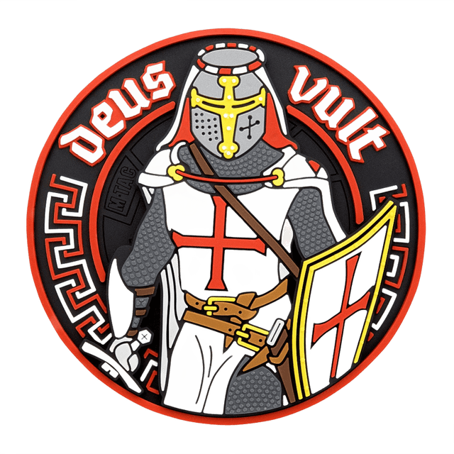 M-Tac Deus Vult 3D PVC Patch taktisk moralemærke med 3D-design og Velcro, ideel til militær, airsoft og udendørs aktiviteter.