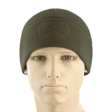 M-Tac Watch Cap Elite Fleece Beanie Hat Velcro, grøn fleece hue til vinteraktiviteter med velcro-panel til mærker og identifikation.