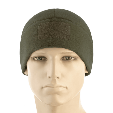 M-Tac Watch Cap Elite Fleece Beanie Hat Velcro, grøn fleece hue til vinteraktiviteter med velcro-panel til mærker og identifikation.