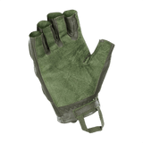 Grøn M-Tac Fingerløse Handsker Assault Tactical Mk.1 med forstærket læderhåndflade og velcrolukning.