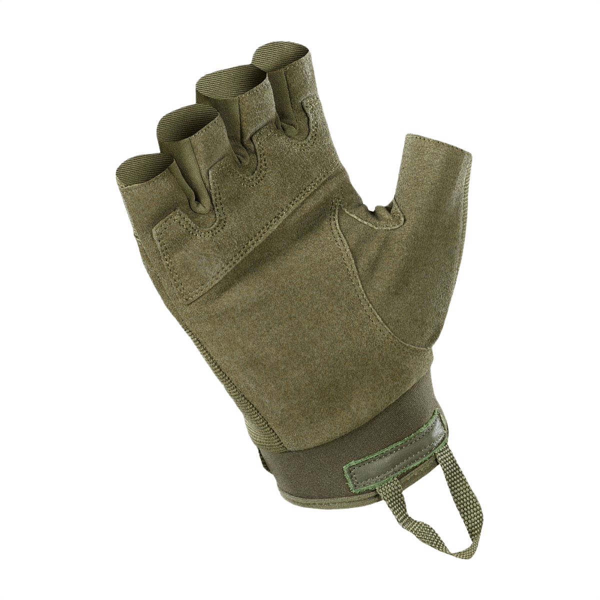 M-Tac Fingerløse Handsker Assault Tactical Mk.3 med forstærket håndflade og velcro, designet til våbenhåndtering.