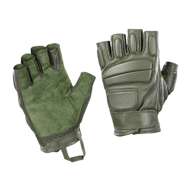 M-Tac Fingerløse Handsker Assault Tactical Mk.1 med forstærket håndflade og dæmpende kno pads til taktisk brug i grøn.