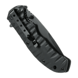 M-Tac Outdoor & Militær foldekniv - Type 4 i sammenfoldet tilstand med sort G10-håndtag for holdbarhed og skæreeffektivitet.