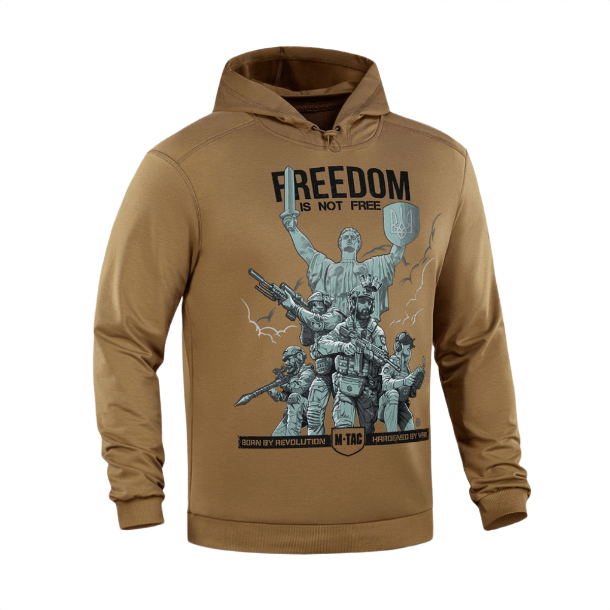 M-Tac Hoodie Freedom med militært tryk, justerbar hætte og elastiske manchetter. Komfortabel og holdbar til hverdagsbrug og friluftsliv.