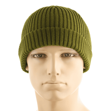 M-Tac Watch Cap 100% Akryl olivengrøn strikhue til køligt vejr med dobbelt opslag og industriel dobbeltstrik for ekstra varme.
