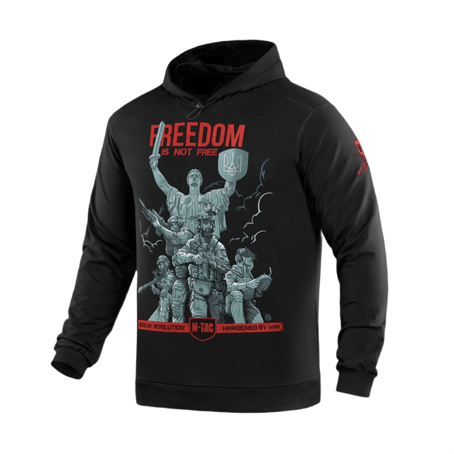 M-Tac Hoodie Freedom med militærinspireret design og justerbar hætte til hverdag og friluftsliv. Sort med MagnaColours® print.