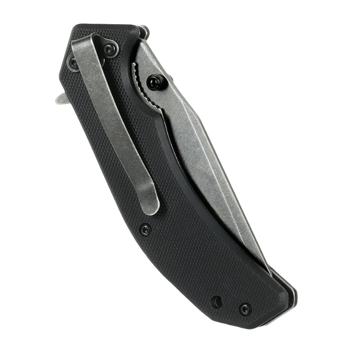 M-Tac Outdoor & Militær foldekniv - Type 8, lukket kniv i sort design med Clip Point-formet klinge i krom rustfrit stål, EDC-udstyr.