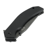 M-Tac Outdoor & Militær foldekniv - Type 8, sammenfoldet og klar til bæring, viser det ergonomiske sorte håndtag med en Clip Point-form klinge.