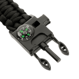 M-Tac Paracord Armbånd med Ildstarter, Kompas og Fløjte i sort med robuste materialer og multifunktionelle egenskaber