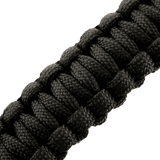 M-Tac Paracord Armbånd med Ildstarter, Kompas og Fløjte i sort tæt vævet design til overlevelse og friluftsliv.