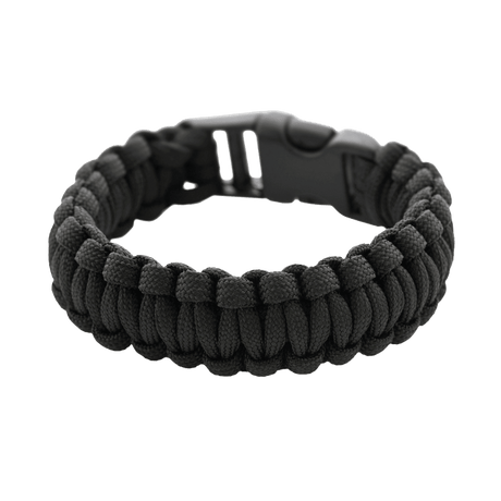 Sort M-Tac Paracord Armbånd med stærk og let reb til overlevelsesbrug, ideel til friluftsliv og militærinspireret stil.