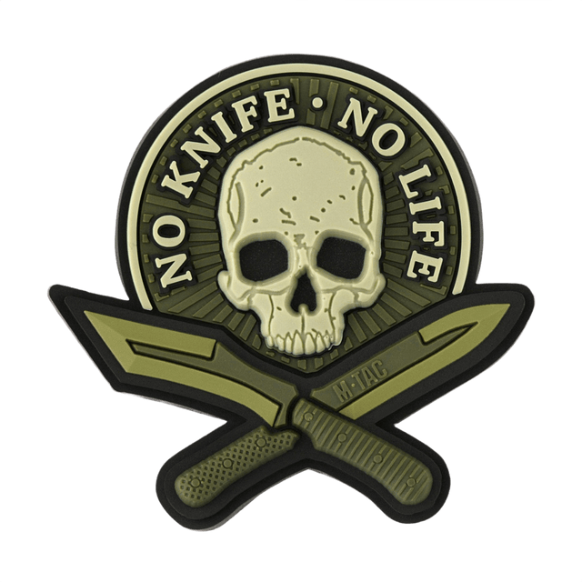 M-Tac Patch No Knife – No Life 3D PVC, taktisk morale patch med kranie og knive, gummi PVC med 3D-effekt, Velcro bagside, 50x50 mm