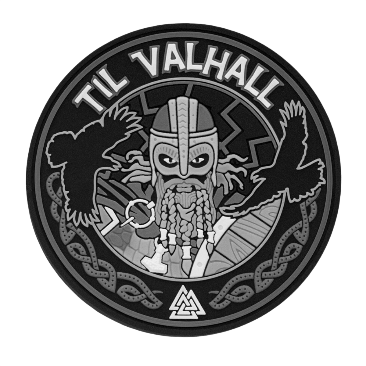 M-Tac Patch Til Valhall PVC med vikingedesign, to ravne og detaljeret 3D-effekt, diameter 80 mm, velegnet til uniform eller taske.