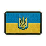 M-Tac Patch Ukraine Flag med Våbenskjold med Trident design, PVC konstruktion, 8x5 cm, velcro bagside, holdbar i Cordura 500D, patriotisk stil