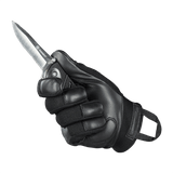 M-Tac Handsker Police Gen.2 taktisk handske i sort læder og syntetisk materiale, der holder et knivfast greb om en kniv.