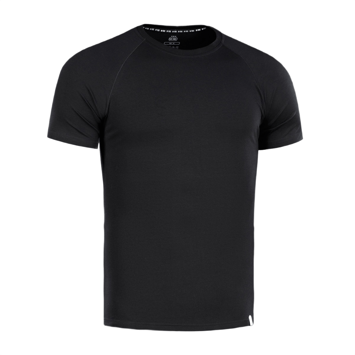 M-Tac Raglan T-Shirt 93/7 i sort, lavet af 93% bomuld og 7% elastan, tilbyder komfort og bevægelsesfrihed med stilfulde raglanærmer.
