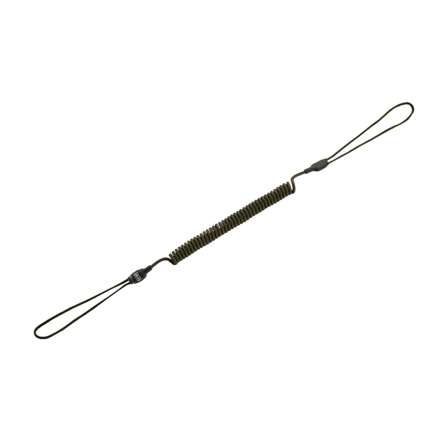 M-Tac Safety Cord Medium Universal til at forhindre tab af udstyr, spiraldesign med fleksibel fastgørelse og D-ring til MOLLE-montering.