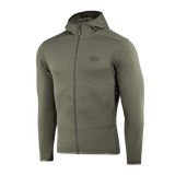 M-Tac Shadow Polartec Fleece Sweatshirt med hætte, slidstærkt Power Stretch Pro-fleece, olivengrøn farve, let og funktionel design.