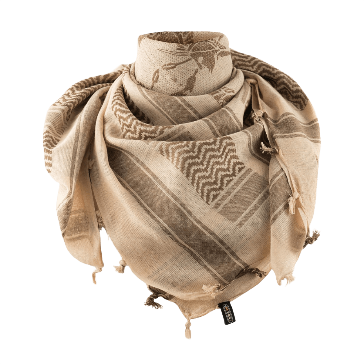 M-Tac Shemagh Tørklæde Spartan i bomuld, designet med Spartans-tema, strategisk beskyttelse mod sol, sand og vind, størrelse 110 x 110 cm.