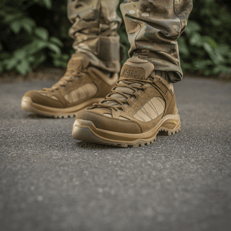 M-Tac Sneakers Tactical Demi-Season Pro Line i brun suede og Cordura med Vibram-sål for træning og taktiske aktiviteter