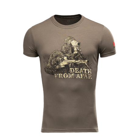 M-Tac Sniper T-shirt med print 'Death From Afar' - 93% bomuld, 7% elastan, holdbar og komfortabel design til hverdagsbrug og militær uniform.