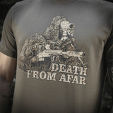 M-Tac Sniper T-shirt med "Death From Afar" print, lavet af 93% bomuld og 7% elastan for holdbarhed og komfort, ideel til hverdagsbrug.