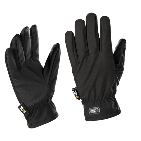 M-Tac Handsker Soft Shell Thinsulate handsker til udendørs brug, med læderforstærkninger og touchskærmsfunktion, sorte farve.