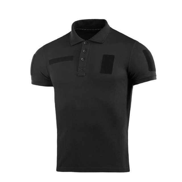 M-Tac Tactical Polo Shirt 65/35 i sort med velcro-paneler til politiet og sikkerhedspersonale for komfort og bevægelsesfrihed.