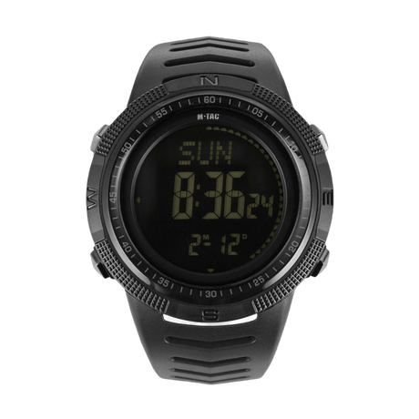 M-Tac Tactical Ur 2147 med kompas, LED-baggrundsbelysning, stopur og alarm. Robuste ABS-plastik kasse, vandtæt til 5ATM.