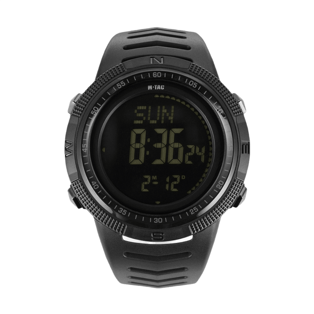 M-Tac Tactical Ur 2147 med kompas, LED-baggrundsbelysning, stopur og alarm. Robuste ABS-plastik kasse, vandtæt til 5ATM.