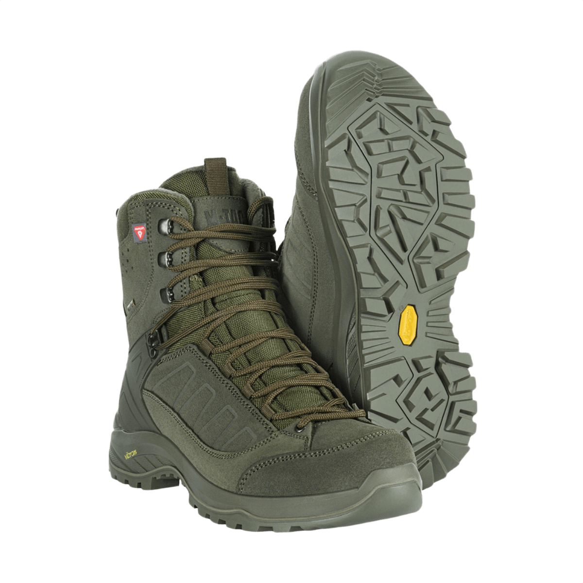 M-Tac Tactical Vinterstøvler i slidstærkt ruskind med Vibram sål og Primaloft isolering, ideel til kolde og krævende miljøer.