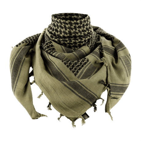 M-Tac Tæt Shemagh Tørklæde i olivengrøn, perfekt til beskyttelse mod sol, sand og vind, lavet af 100% bomuld, 110x110 cm.