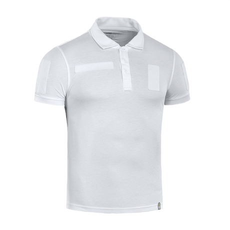 M-Tac Tactical Polo Shirt 65/35 i hvid, designet til politiuniformer, med velcro-paneler til patches og ID