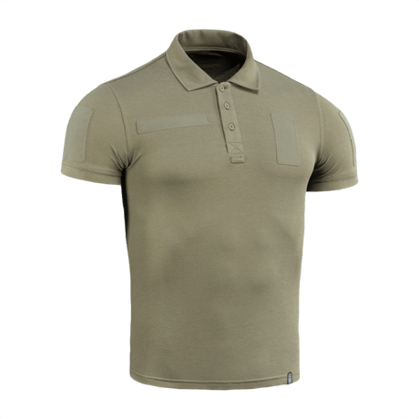 M-Tac Tactical Polo Shirt 65/35 i khaki til uniformer og sikkerhedsarbejde, let og elastisk med velcro-paneler til patches